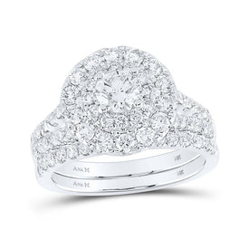 Eternal Elegance: 14kt White Gold Round Diamond Halo Bridal Wedding Ring Band Set - Splendid Jewellery