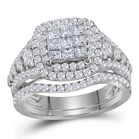 Eternal Love 1-1/2 Cttw Princess Diamond Bridal Wedding Ring Band Set - Top View