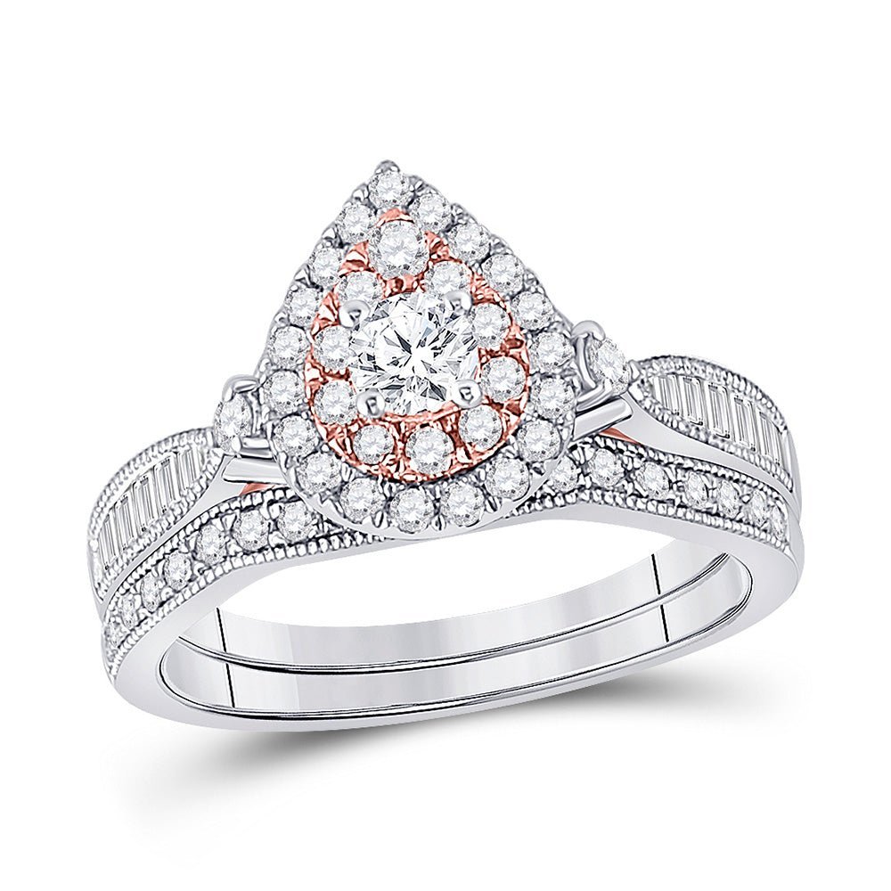 Eternal Love 10kt Two - tone Gold Baguette Diamond Bridal Wedding Ring Band Set - Splendid Jewellery
