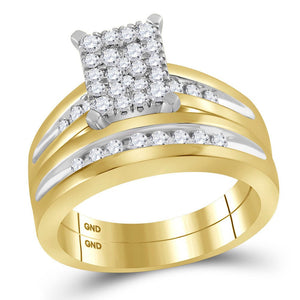 Eternal Love 10kt Two - tone Gold His Hers Round Diamond Cluster Matching Wedding Set - Splendid Jewellery