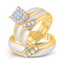 Load image into Gallery viewer, Eternal Love 10kt Two - tone Gold His Hers Round Diamond Cluster Wedding Set - 1/2 Cttw - Splendid Jewellery