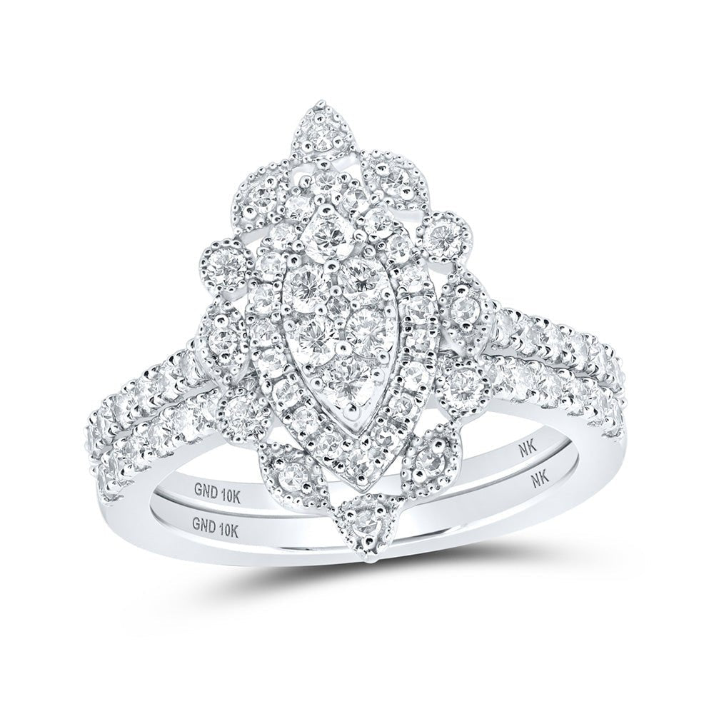 Eternal Love 10kt White Gold Diamond Marquise Bridal Wedding Ring Set - Splendid Jewellery