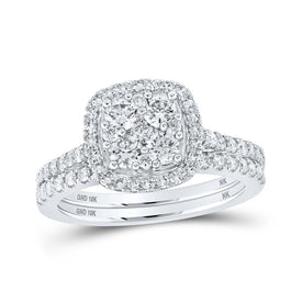 Eternal Love 10kt White Gold Diamond Square Bridal Wedding Ring Band Set 1 Cttw - Splendid Jewellery