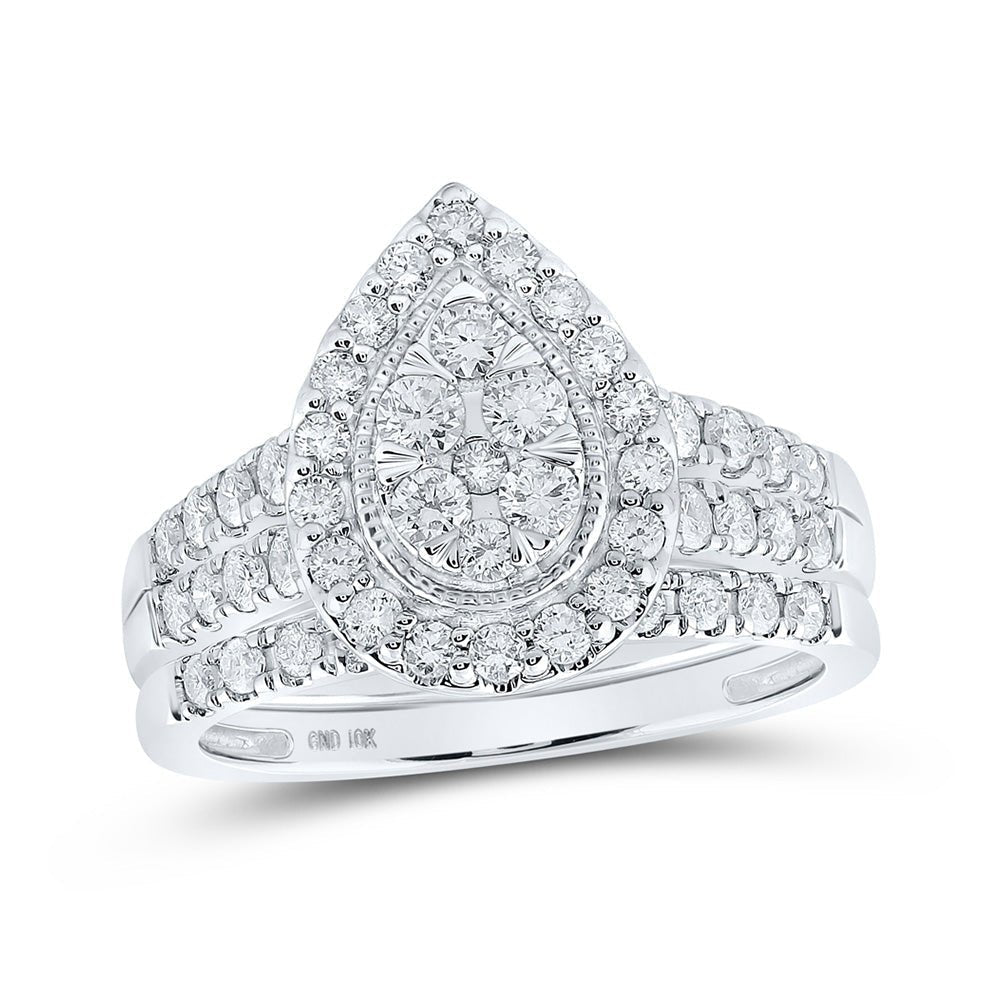 Eternal Love 10kt White Gold Diamond Teardrop Bridal Wedding Ring Band Set - Splendid Jewellery