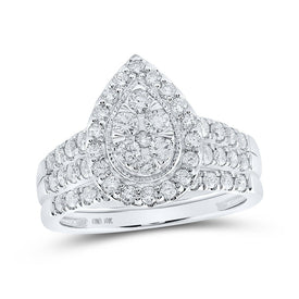 Eternal Love 10kt White Gold Diamond Teardrop Bridal Wedding Ring Band Set - Splendid Jewellery
