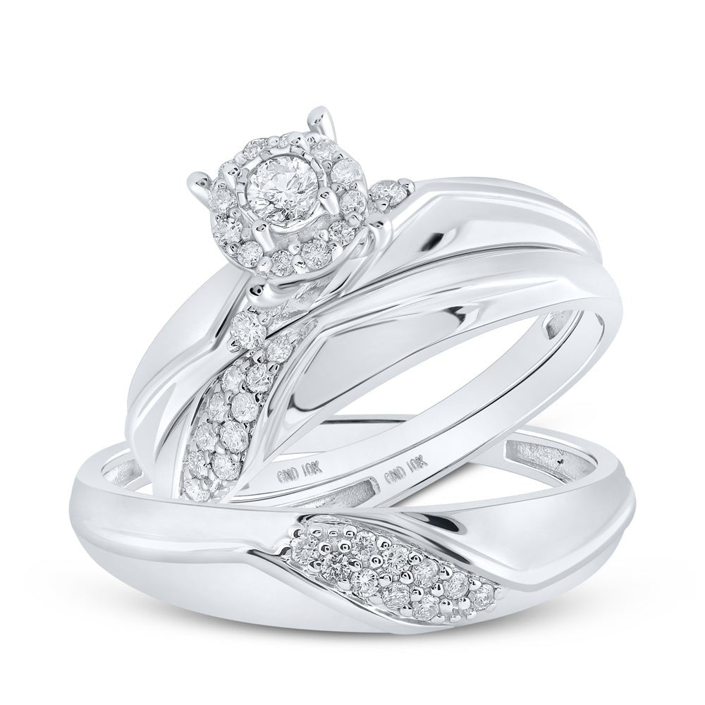 Eternal Love 10kt White Gold His Hers Diamond Halo Wedding Set - Splendid Jewellery