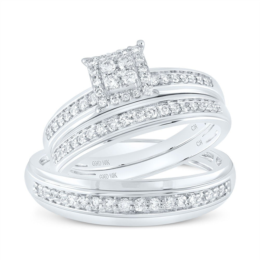 Eternal Love 10kt White Gold His Hers Diamond Square Wedding Set - Splendid Jewellery