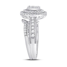 Load image into Gallery viewer, Eternal Love 10kt White Gold His Hers Round Diamond Cluster Matching Wedding Set 1-1/4 Cttw - Alternate view 2 from Splendid Jewellery