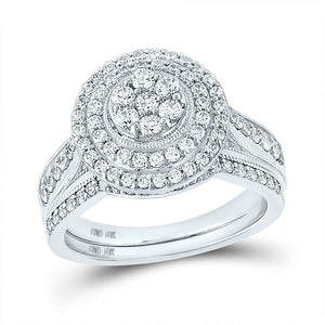 Eternal Love 10kt White Gold His Hers Round Diamond Cluster Matching Wedding Set 1 - 1/4 Cttw - Splendid Jewellery