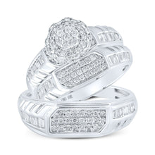 Load image into Gallery viewer, Eternal Love 10kt White Gold His Hers Round Diamond Cluster Matching Wedding Set 1 Cttw - Splendid Jewellery