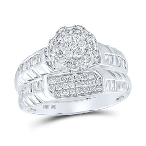 Eternal Love 10kt White Gold His Hers Round Diamond Cluster Matching Wedding Set 1 Cttw - Splendid Jewellery