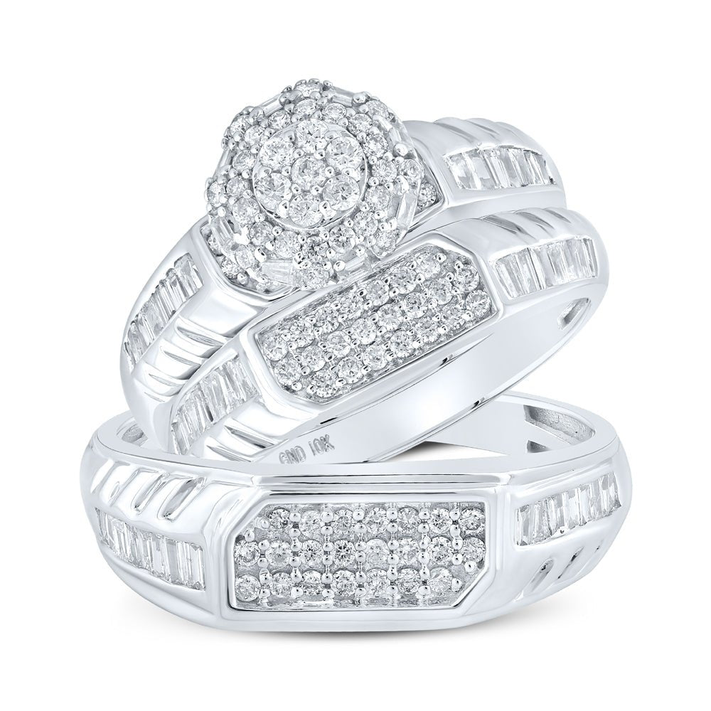 Eternal Love 10kt White Gold His Hers Round Diamond Cluster Matching Wedding Set 1 Cttw - Splendid Jewellery