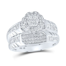 Load image into Gallery viewer, Eternal Love 10kt White Gold His Hers Round Diamond Cluster Matching Wedding Set 1 Cttw - Splendid Jewellery