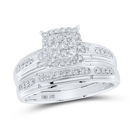 Eternal Love 10kt White Gold His Hers Round Diamond Cluster Matching Wedding Set - Alternate view 3 from Splendid Jewellery