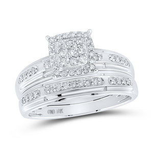 Eternal Love 10kt White Gold His Hers Round Diamond Cluster Matching Wedding Set - Splendid Jewellery