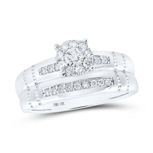 Load image into Gallery viewer, Eternal Love 10kt White Gold His Hers Round Diamond Cluster Matching Wedding Set 1/2 Cttw - Alternate view 3 from Splendid Jewellery