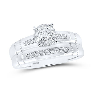 Eternal Love 10kt White Gold His Hers Round Diamond Cluster Matching Wedding Set 1/2 Cttw - Splendid Jewellery