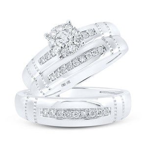 Eternal Love 10kt White Gold His Hers Round Diamond Cluster Matching Wedding Set 1/2 Cttw - Splendid Jewellery