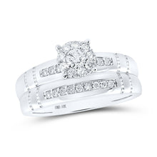 Load image into Gallery viewer, Eternal Love 10kt White Gold His Hers Round Diamond Cluster Matching Wedding Set 1/2 Cttw - Splendid Jewellery