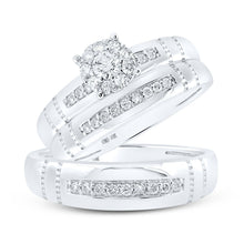 Load image into Gallery viewer, Eternal Love 10kt White Gold His Hers Round Diamond Cluster Matching Wedding Set 1/2 Cttw - Splendid Jewellery