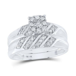 Eternal Love 10kt White Gold His Hers Round Diamond Cluster Matching Wedding Set 1/3 Cttw - Splendid Jewellery