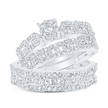 Load image into Gallery viewer, Eternal Love 10kt White Gold His Hers Round Diamond Cluster Matching Wedding Set - Splendid Jewellery