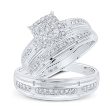 Load image into Gallery viewer, Eternal Love 10kt White Gold His Hers Round Diamond Cluster Matching Wedding Set - Splendid Jewellery