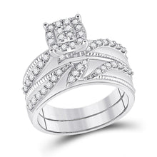 Load image into Gallery viewer, Eternal Love 10kt White Gold His Hers Round Diamond Cluster Matching Wedding Set - Alternate view 3 from Splendid Jewellery