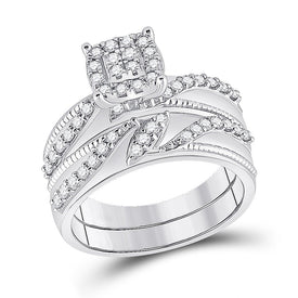 Eternal Love 10kt White Gold His Hers Round Diamond Cluster Matching Wedding Set - Alternate view 3 from Splendid Jewellery