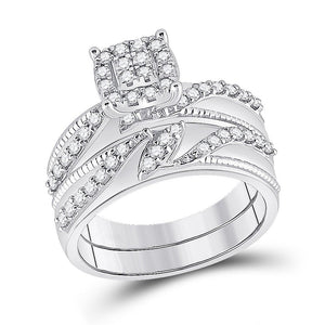 Eternal Love 10kt White Gold His Hers Round Diamond Cluster Matching Wedding Set - Splendid Jewellery