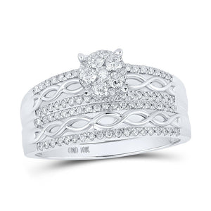 Eternal Love 10kt White Gold His Hers Round Diamond Cluster Matching Wedding Set - Splendid Jewellery