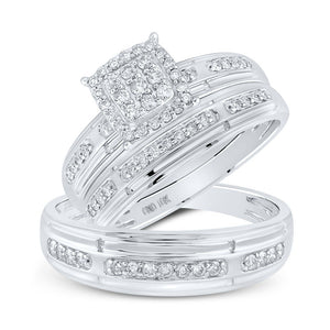 Eternal Love 10kt White Gold His Hers Round Diamond Cluster Matching Wedding Set - Splendid Jewellery