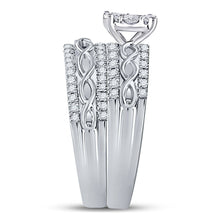 Load image into Gallery viewer, Eternal Love 10kt White Gold His Hers Round Diamond Cluster Matching Wedding Set - Splendid Jewellery