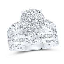 Load image into Gallery viewer, Eternal Love 10kt White Gold His Hers Round Diamond Cluster Matching Wedding Set - Splendid Jewellery