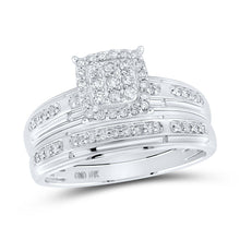 Load image into Gallery viewer, Eternal Love 10kt White Gold His Hers Round Diamond Cluster Matching Wedding Set - Splendid Jewellery