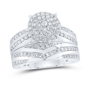 Eternal Love 10kt White Gold His Hers Round Diamond Cluster Matching Wedding Set - Splendid Jewellery