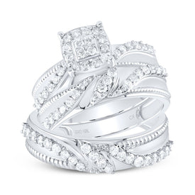 Eternal Love 10kt White Gold His Hers Round Diamond Cluster Matching Wedding Set - Alternate view 1 from Splendid Jewellery