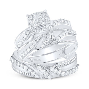 Eternal Love 10kt White Gold His Hers Round Diamond Cluster Matching Wedding Set - Splendid Jewellery