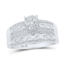 Load image into Gallery viewer, Eternal Love 10kt White Gold His Hers Round Diamond Cluster Matching Wedding Set - Splendid Jewellery