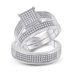 Eternal Love 10kt White Gold His Hers Round Diamond Cluster Matching Wedding Set 5/8 Cttw - Alternate view 1 from Splendid Jewellery