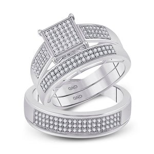 Eternal Love 10kt White Gold His Hers Round Diamond Cluster Matching Wedding Set 5/8 Cttw - Splendid Jewellery