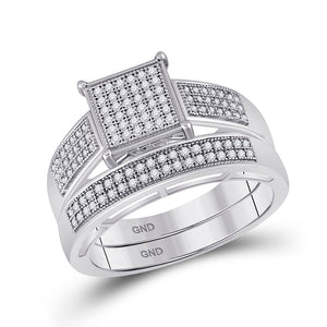 Eternal Love 10kt White Gold His Hers Round Diamond Cluster Matching Wedding Set 5/8 Cttw - Splendid Jewellery