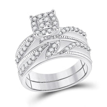 Load image into Gallery viewer, Eternal Love 10kt White Gold His Hers Round Diamond Cluster Matching Wedding Set - Splendid Jewellery