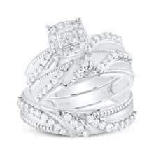 Load image into Gallery viewer, Eternal Love 10kt White Gold His Hers Round Diamond Cluster Matching Wedding Set - Splendid Jewellery
