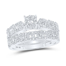 Load image into Gallery viewer, Eternal Love 10kt White Gold His Hers Round Diamond Cluster Matching Wedding Set - Splendid Jewellery