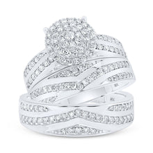 Load image into Gallery viewer, Eternal Love 10kt White Gold His Hers Round Diamond Cluster Matching Wedding Set - Splendid Jewellery