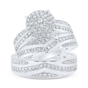 Eternal Love 10kt White Gold His Hers Round Diamond Cluster Matching Wedding Set - Splendid Jewellery