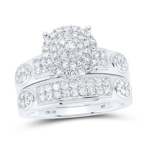 Eternal Love 10kt White Gold His Hers Round Diamond Cluster Wedding Set 1 - 3/8 Cttw - Splendid Jewellery