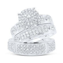 Load image into Gallery viewer, Eternal Love 10kt White Gold His Hers Round Diamond Cluster Wedding Set 1-3/8 Cttw - Alternate view 1 from Splendid Jewellery