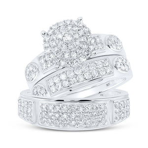 Eternal Love 10kt White Gold His Hers Round Diamond Cluster Wedding Set 1 - 3/8 Cttw - Splendid Jewellery